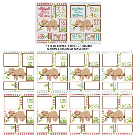 Sloth Birth Announcement Template Machine Embroidery Designs by JuJu