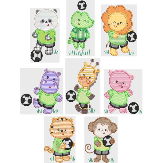 Soccer Animals Applique Machine Embroidery Designs by JuJu 