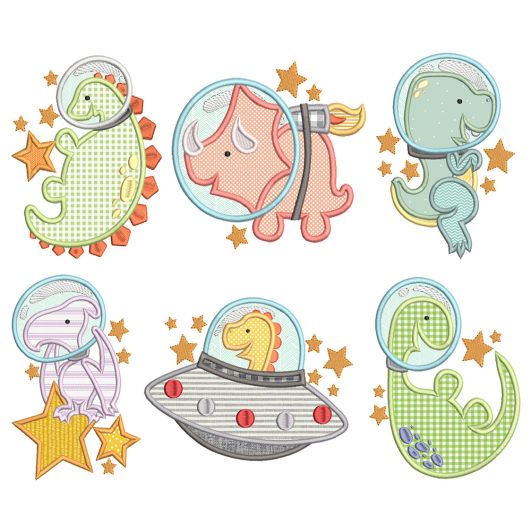 Space Dinosaurs Applique Machine Embroidery Designs by JuJu 