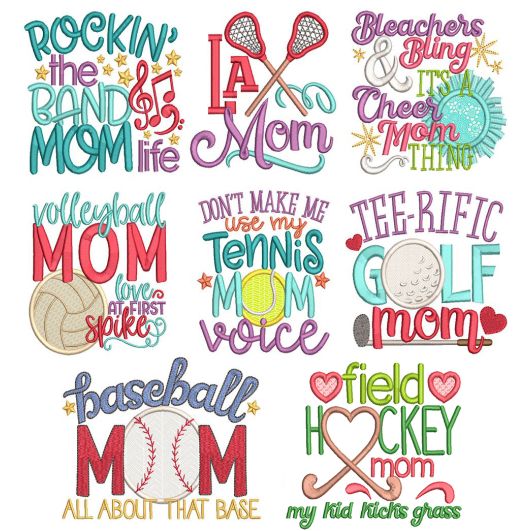 Sports Mom Word Art 2 Machine Embroidery Designs by JuJu