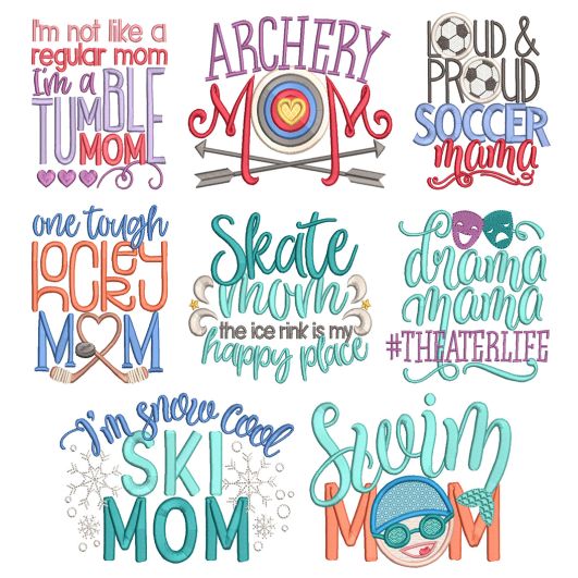 Sports Mom Word Art 3 Machine Embroidery Designs By JuJu


