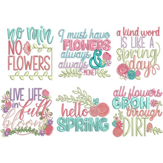 Spring Flowers Word Art Machine Embroidery Designs by JuJu