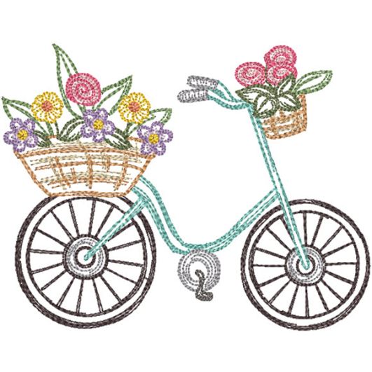 Spring Garden Sketch Bicycle | Machine Embroidery Designs by JuJu