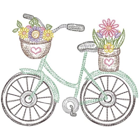 Spring Garden Sketch Bicycle 2 | Machine Embroidery Designs by JuJu	