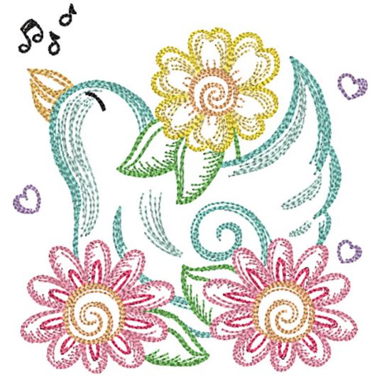 Spring Garden Sketch Bird | Machine Embroidery Designs by JuJu	