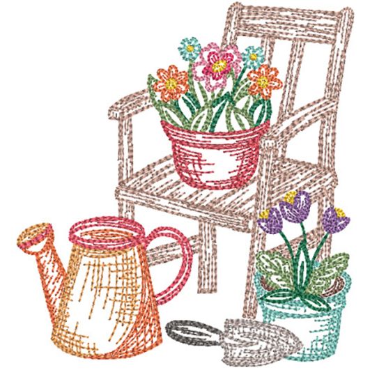                                 Spring Garden Sketch Chair Flowers | Machine Embroidery Designs by JuJu
                            