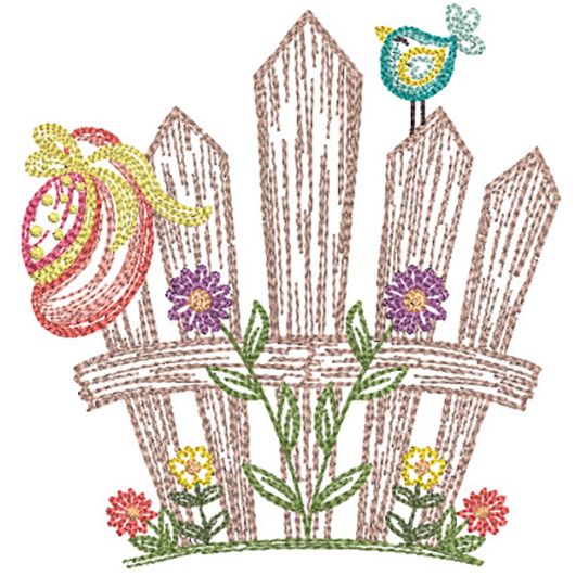 Spring Garden Sketch Fence | Machine Embroidery Designs by JuJu	