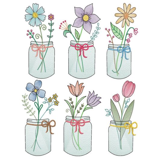 Spring Sketch Mason Jars 1 Machine Embroidery Designs by JuJu
