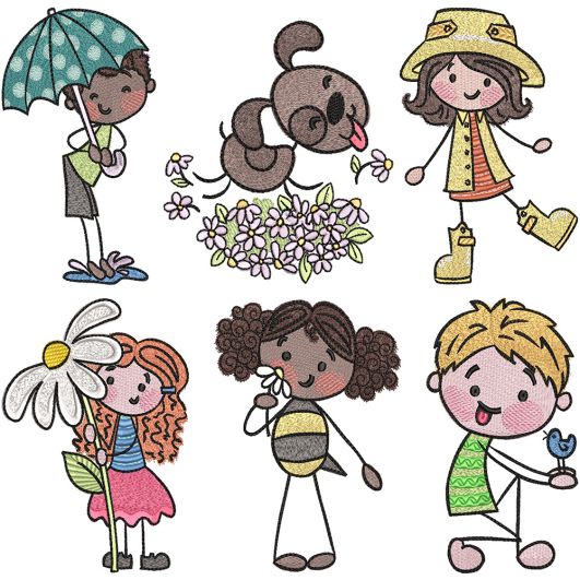 Spring Stix People Digital Embroidery Designs by JuJu