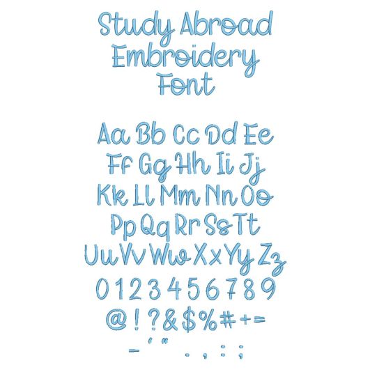 Study Abroad Font Digital Embroidery Machine Designs by JuJu