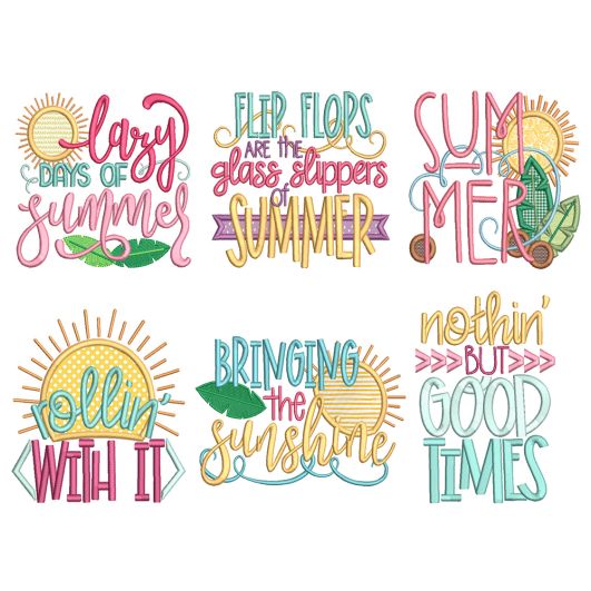 Summertime Word Art Machine Embroidery Designs by JuJu
