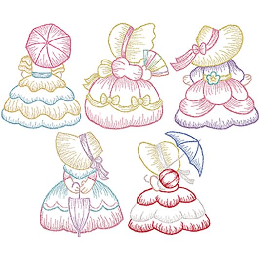 Sunbonnet Belles Vintage Sketch 2 | Machine Embroidery Designs by JuJu