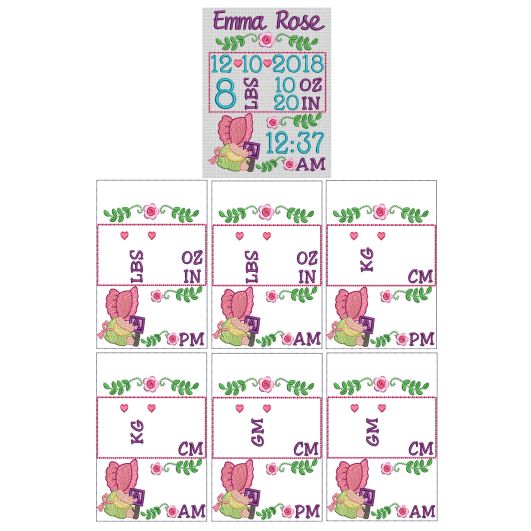 Sunbonnet Birth Announcement Template Machine Embroidery Designs by JuJu