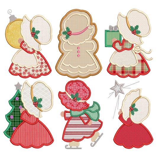 Sunbonnet Sue Returns Christmas Applique Machine Embroidery Designs by JuJu