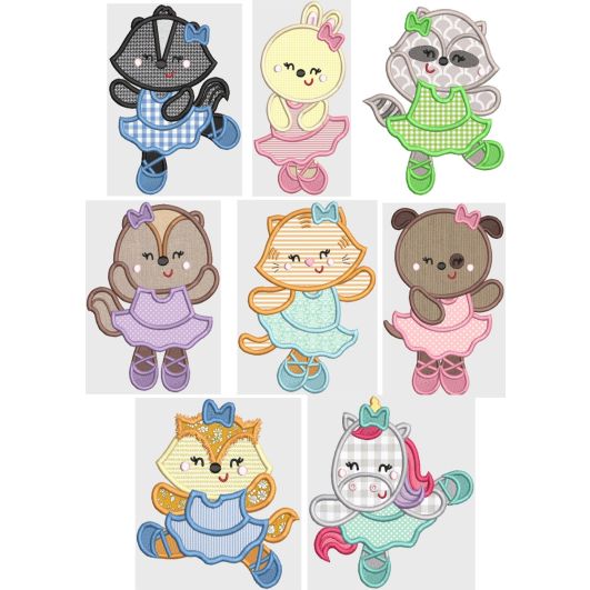 Sweet Ballerina Animals 1 Applique Machine Embroidery Designs by JuJu 