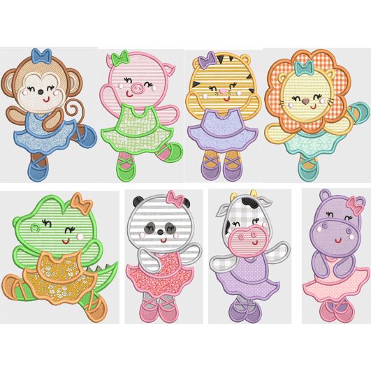 Sweet Ballerina Animals 2 Applique Machine Embroidery Designs by JuJu 