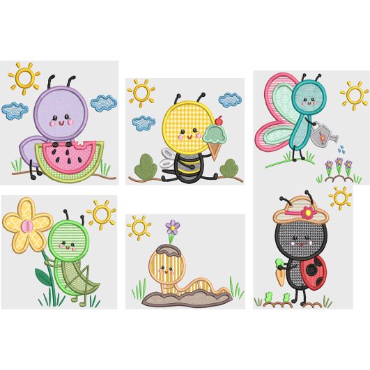 Sweet Bug Friends Applique Machine Embroidery Designs by JuJu 
