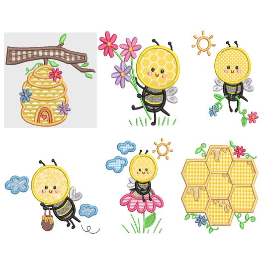 Sweet Busy Bees Applique Machine Embroidery Designs by JuJu 