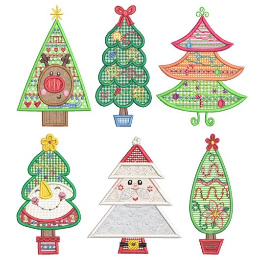 Sweet Christmas Trees Applique Machine Embroidery Designs by JuJu