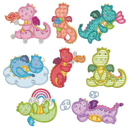 Sweet Dragons Applique Machine Embroidery Designs By JuJu