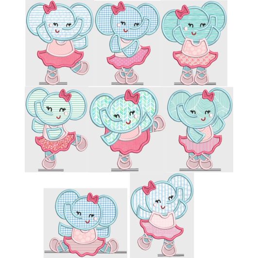 Sweet Elephant Ballerinas Applique Machine Embroidery Designs by JuJu 
