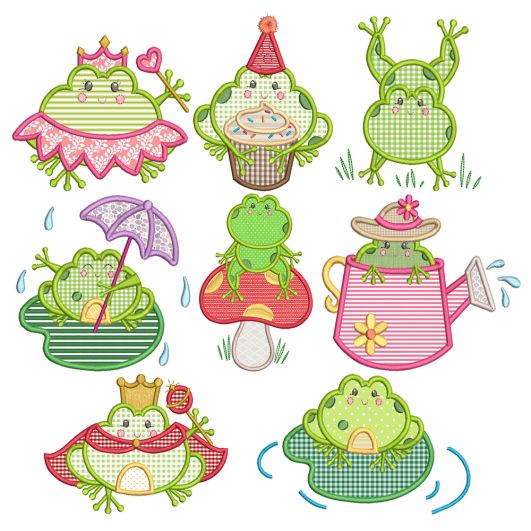 Sweet Frogs Applique Machine Embroidery Designs by JuJu