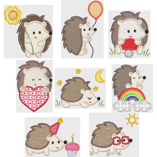Sweet Hedgehogs Applique Machine Embroidery Designs by JuJu 