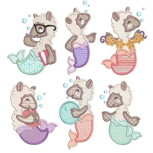 Sweet Llama Mermaids Machine Embroidery Designs by JuJu