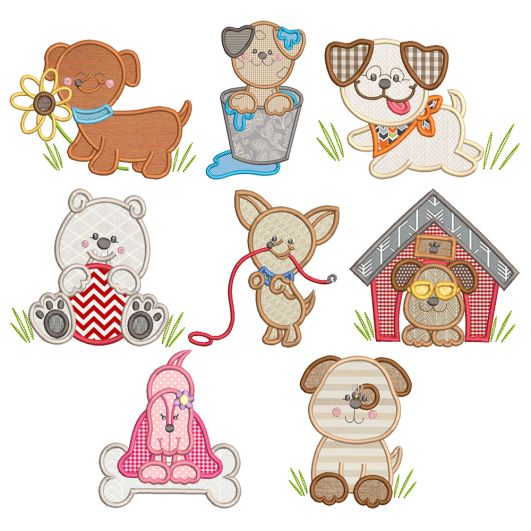 Sweet Silly Dogs Applique Machine Embroidery Designs by JuJu