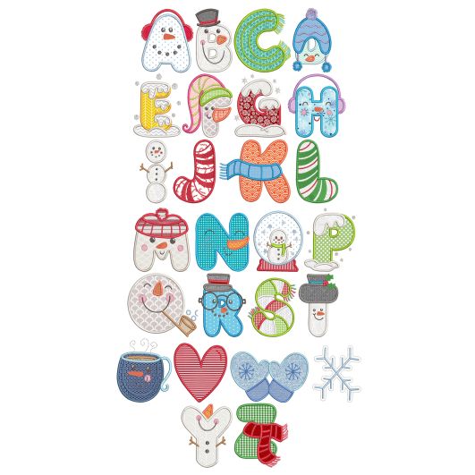 Sweet Snowmen Applique Alphabet Machine Embroidery Designs By JuJu
