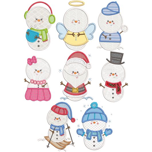 Sweet Snowmen Applique Machine Embroidery Designs By JuJu