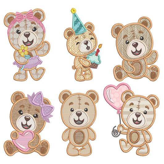Sweet Teddy Bears Applique Machine Embroidery Designs by JuJu 
