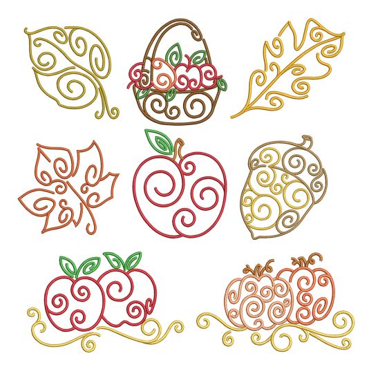 Swirly Autumn Motifs Machine Embroidery Designs by JuJu
