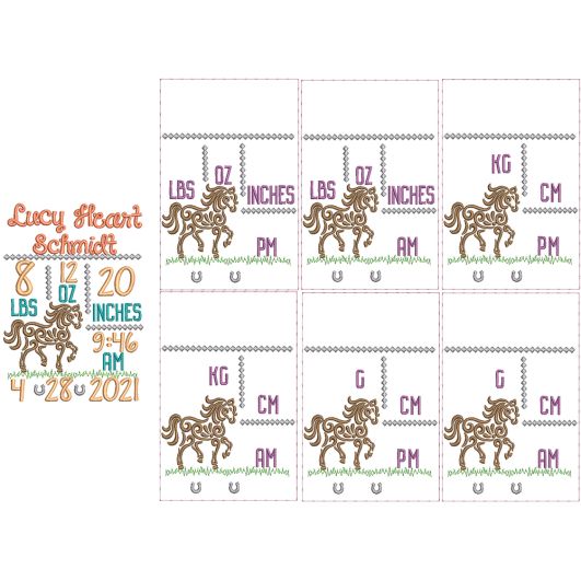 Swirly Horse Birth Announcement Template Machine Embroidery Designs by JuJu