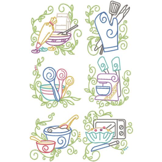 Swirly Kitchen 2 Machine Embroidery Designs by JuJu