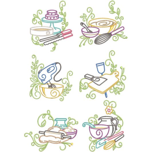 Swirly Kitchen 3 Machine Embroidery Designs by JuJu