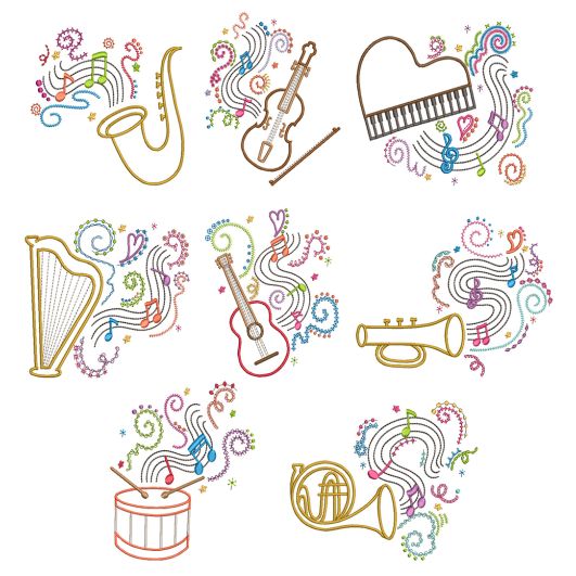 Swirly Music Machine Embroidery Designs By JuJu