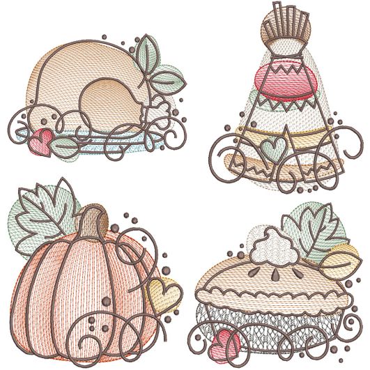 Thanksgiving Sketch | Machine Embroidery Designs by JuJu