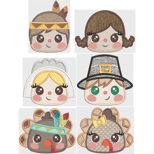 Thanksgiving Friends Peekers Applique Machine Embroidery Designs by JuJu 