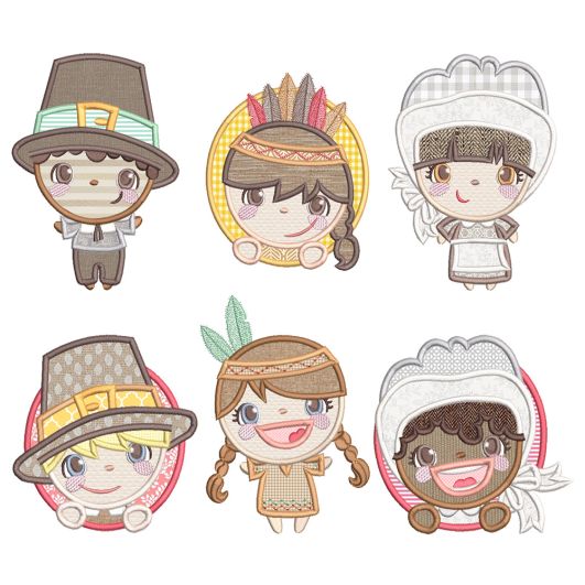 Thanksgiving Kids Applique Machine Embroidery Designs by JuJu