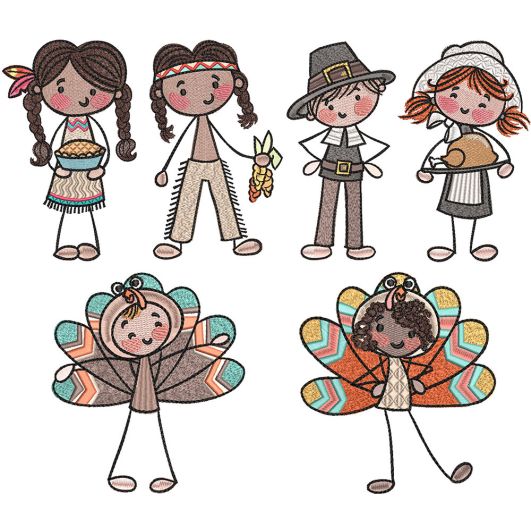 Thanksgiving Stix People | Machine Embroidery Designs by JuJu