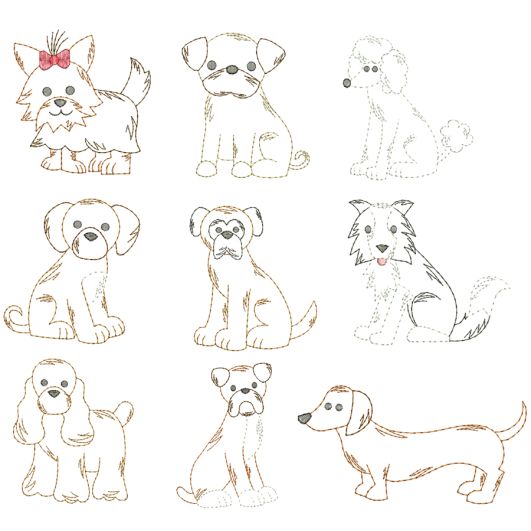 Top Dogs Vintage Stitch Set 3 Machine Embroidery Designs by JuJu
