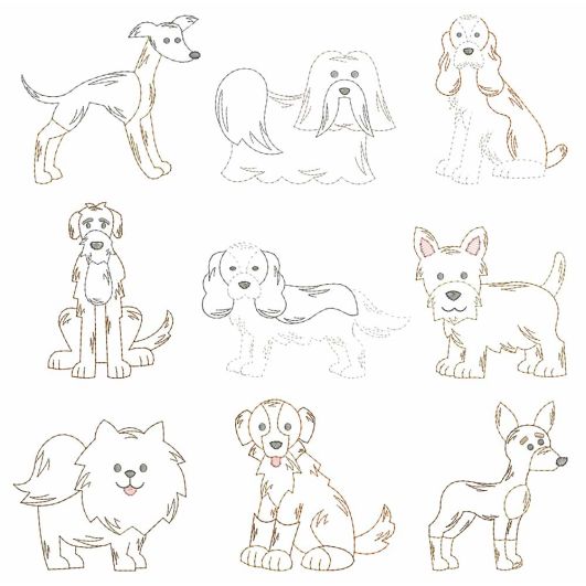 Top Dogs Vintage Stitch Set 6 Machine Embroidery Designs by JuJu