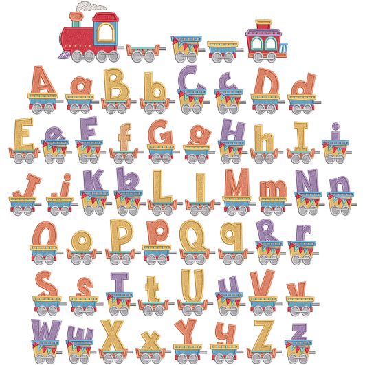 Train Alphabet Filled | Machine Embroidery Designs by JuJu
