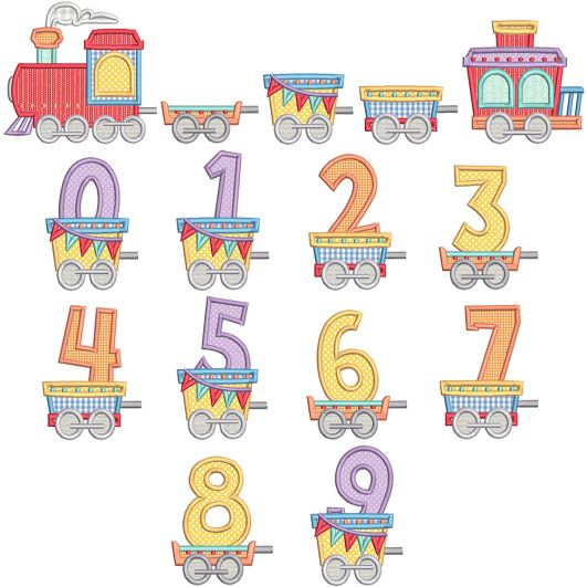Trains Numbers Applique | Machine Embroidery Designs by JuJu
