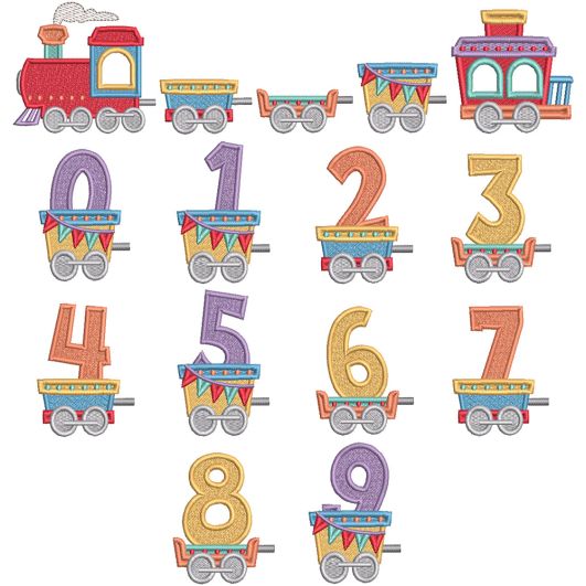 Train Numbers Filled | Machine Embroidery Designs by JuJu