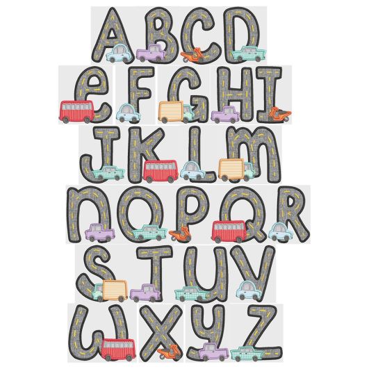 Transportation Alphabet | Machine Embroidery Designs by JuJu