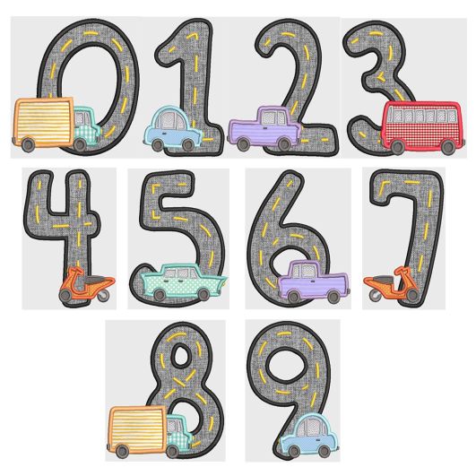 Transportation Numbers | Machine Embroidery Designs by JuJu