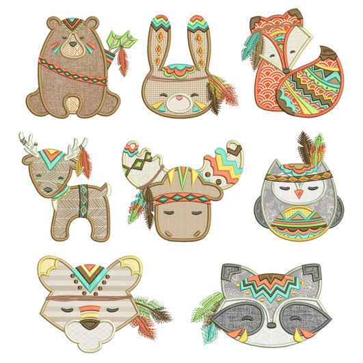 Tribal Baby Animals Applique Machine Embroidery Designs By JuJu