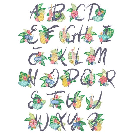 Tropical Applique Alphabet | Machine Embroidery Designs by JuJu